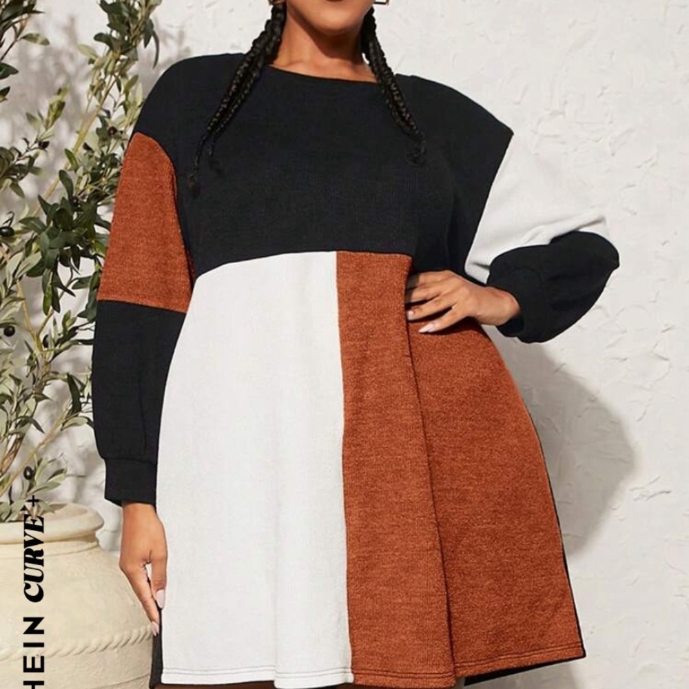 SHEIN CURVE+ Plus Colorblock Drop Shoulder Sweatshirt Dress